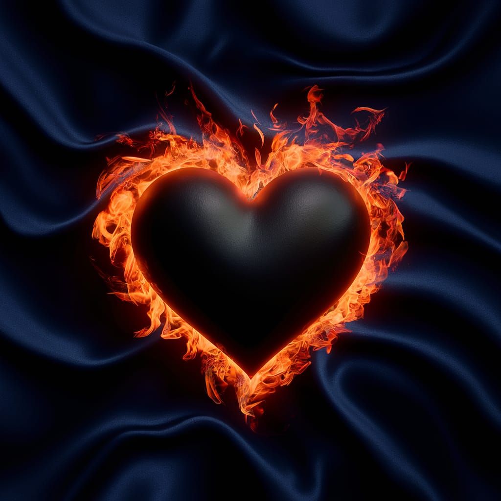 Fiery Black Heart Outline Matte Painting