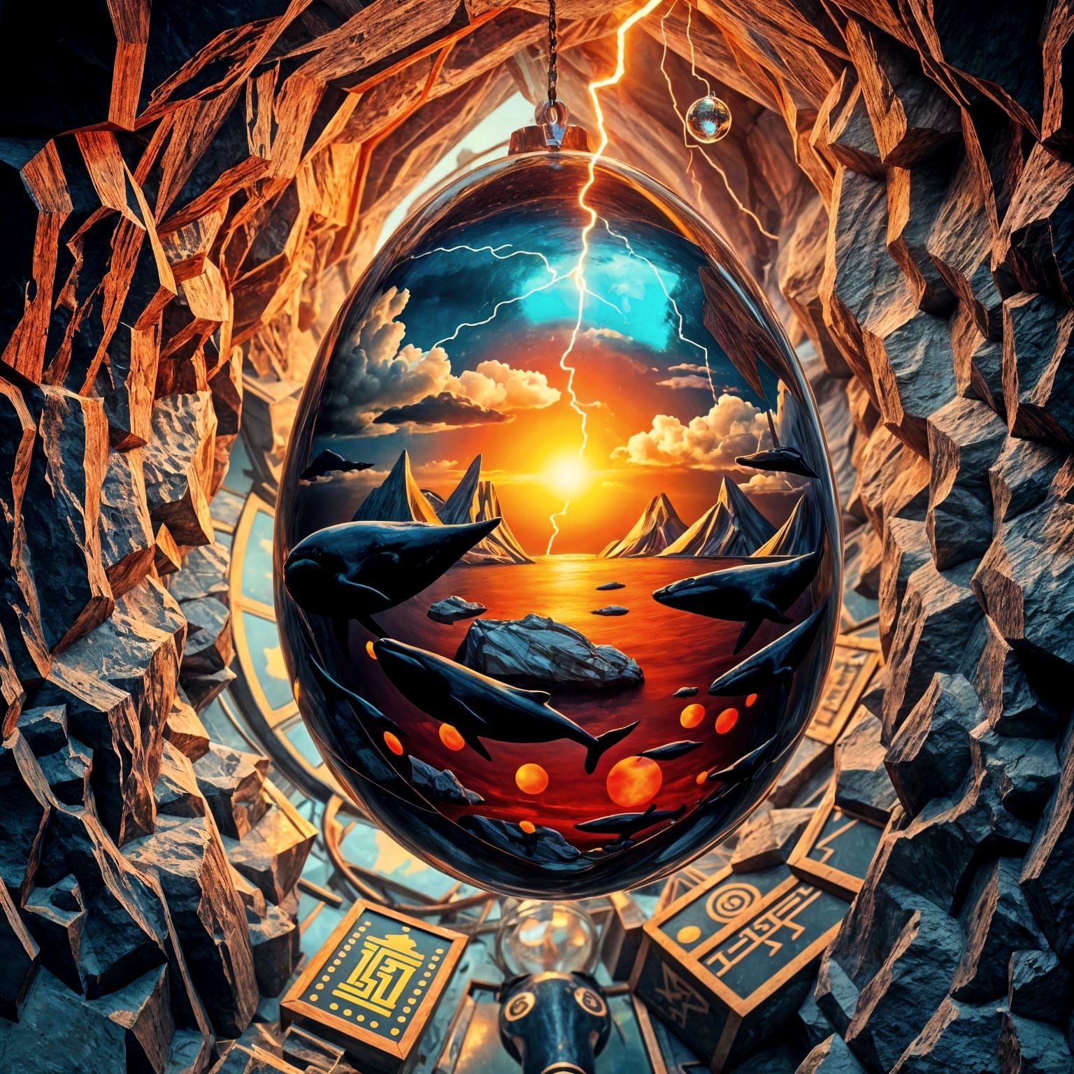 Vibrant Cosmic Egg in Abstract Expressionism