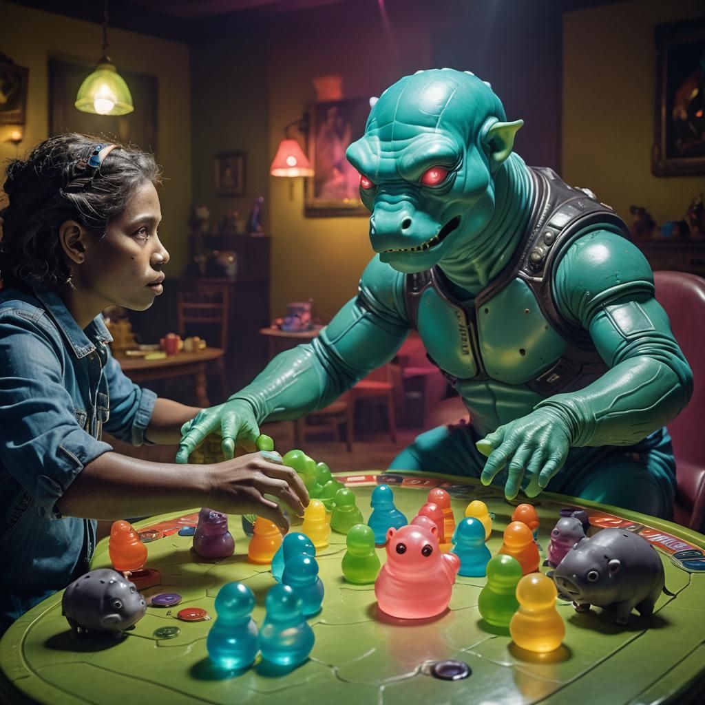 Alien Plays Hungry Hippos: Surreal Portrait