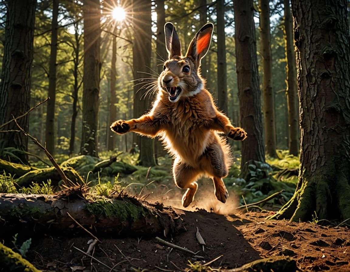 Rabbit's Escape: Intense Forest Chase in Cinematic Style