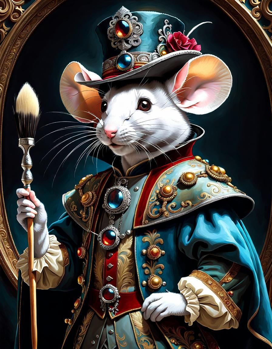 Renaissance Mouse Painter Portrait: Detailed Dark Fantasy Ar...