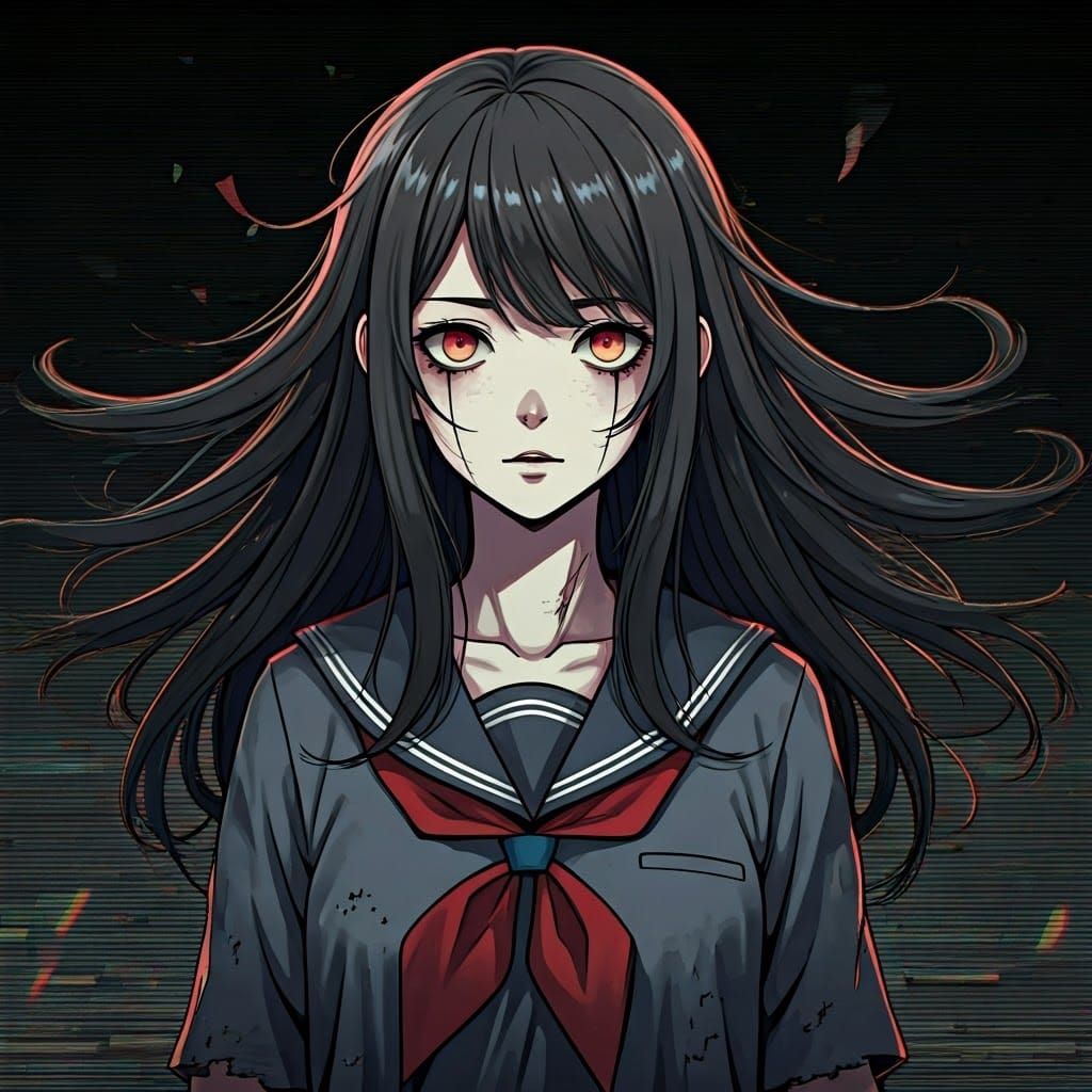 Distorted Schoolgirl Confronts Dark Digital Horrors