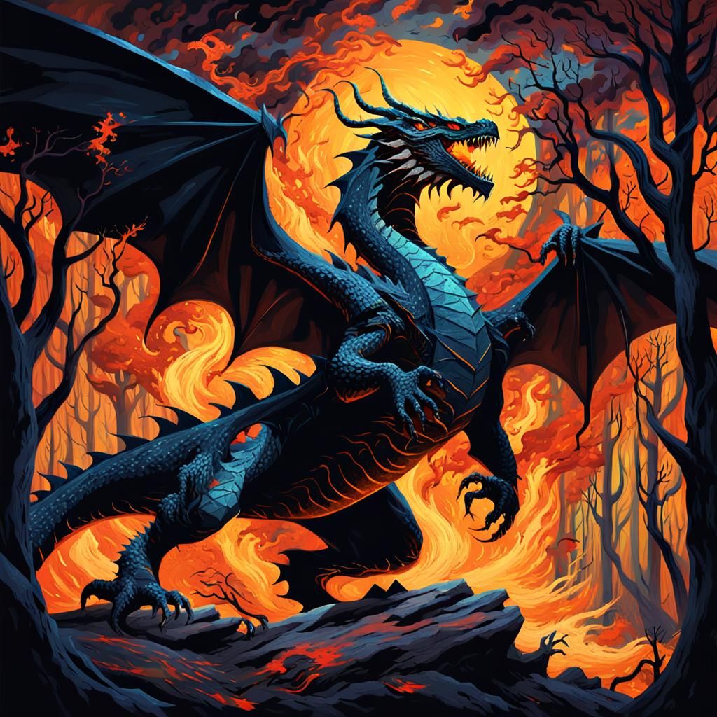 Dragon's Fall: Dark Fantasy Art in Fauvist Style