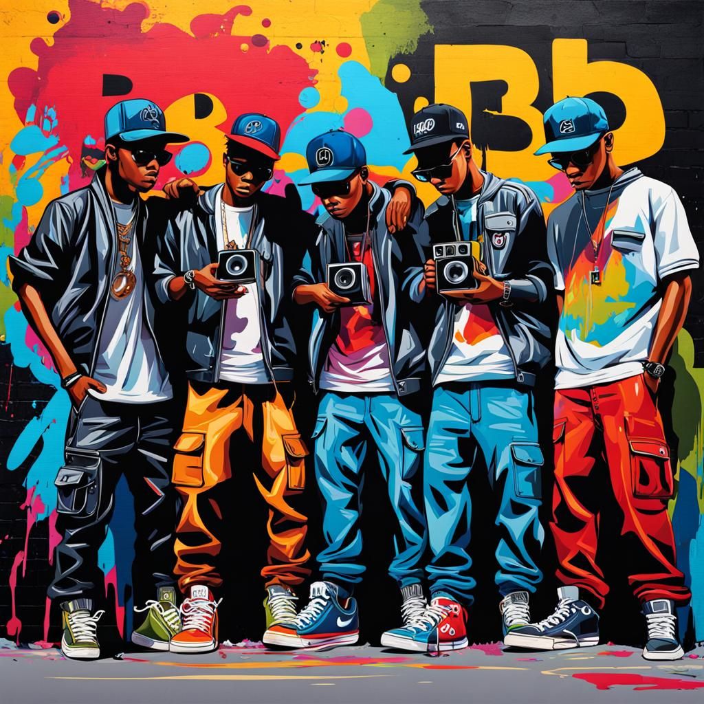 Breakdancers in Graffiti Street Art Style