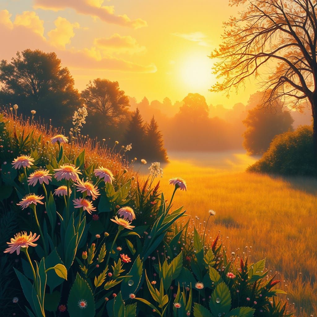 Dreamy Morning Landscape in Vibrant Color