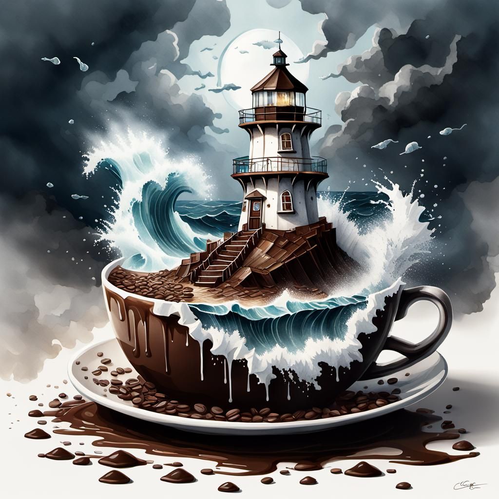 Stormy Coffee Sea and Chocolate Lighthouse in Cup