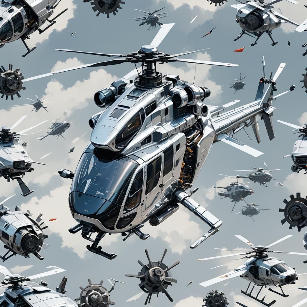 Futuristic Razor Helicopter with Chrome Gears