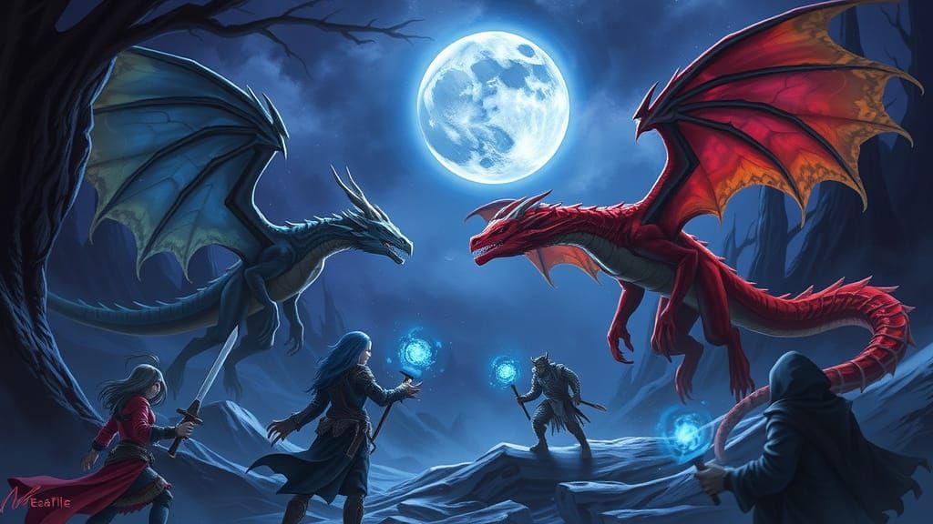 Eclipse of the Veil: Dark Fantasy Scene with Dragons and Sha...