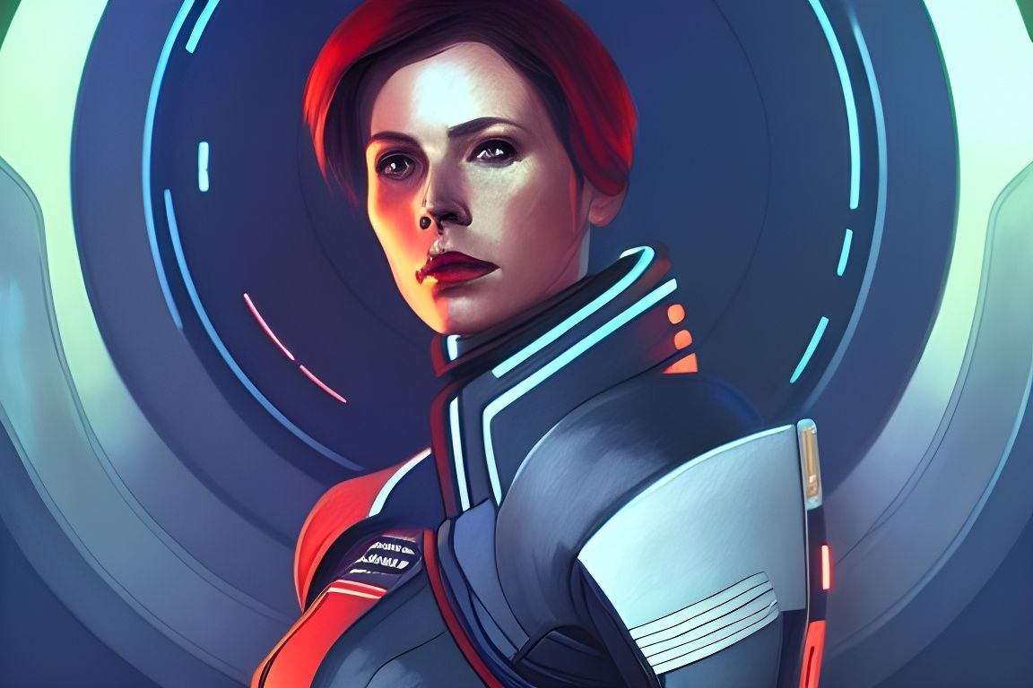 Commander Shepard Portrait in Space, Digital Illustration