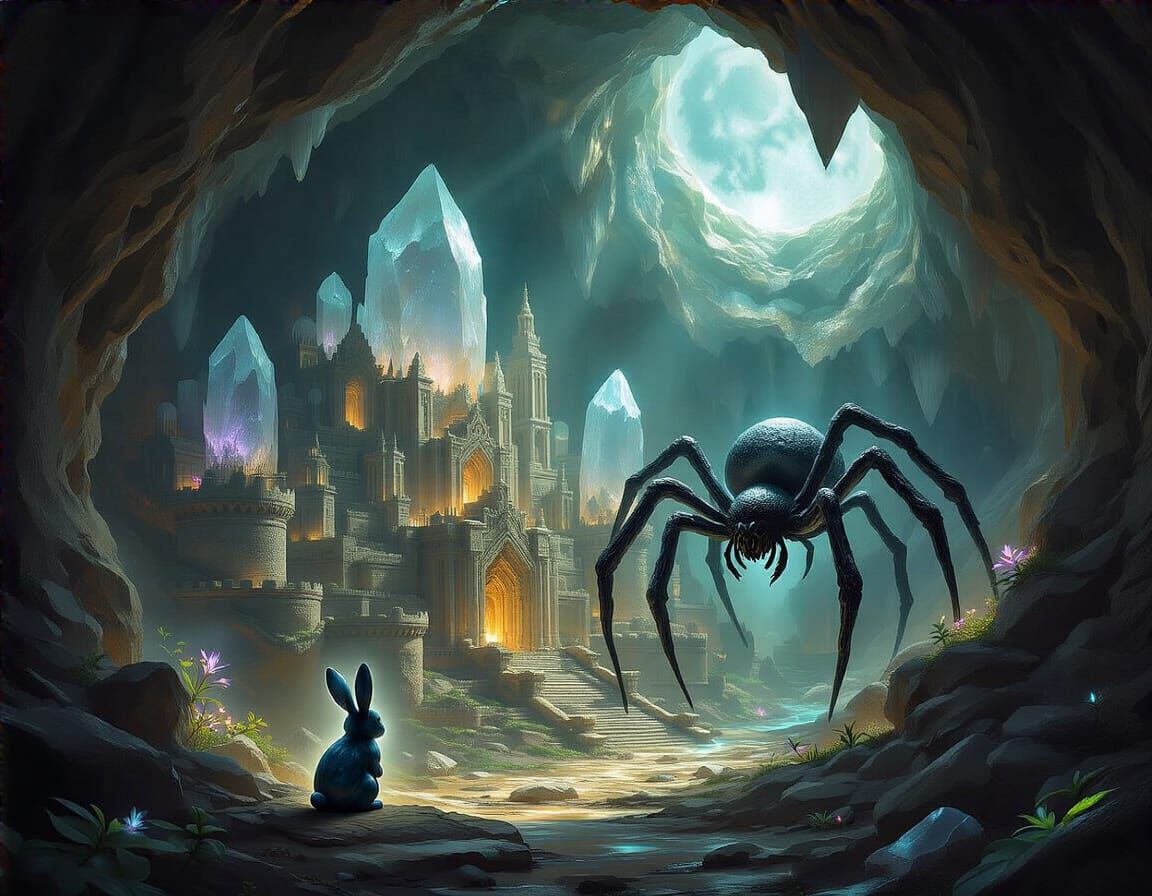 Obsidian Spider Guards Crystal Geode City