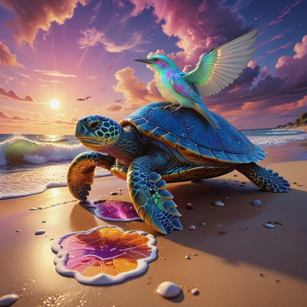 Colorful Ocean Beach Sunset in Fairycore Style