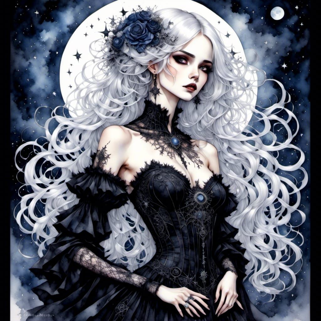 Gothic Girl Portrait in Geometric Art Nouveau Style