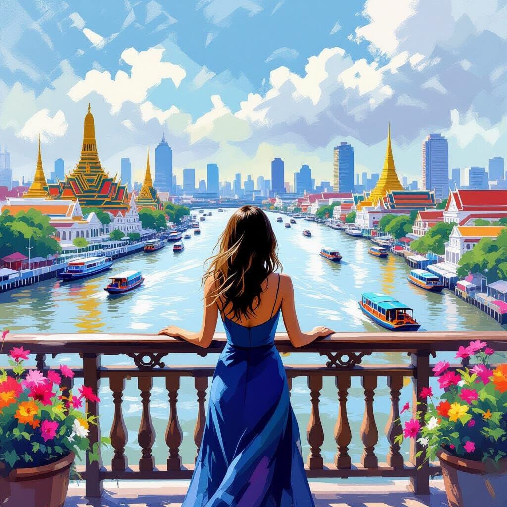 Bangkok River View: Impressionist Digital Painting