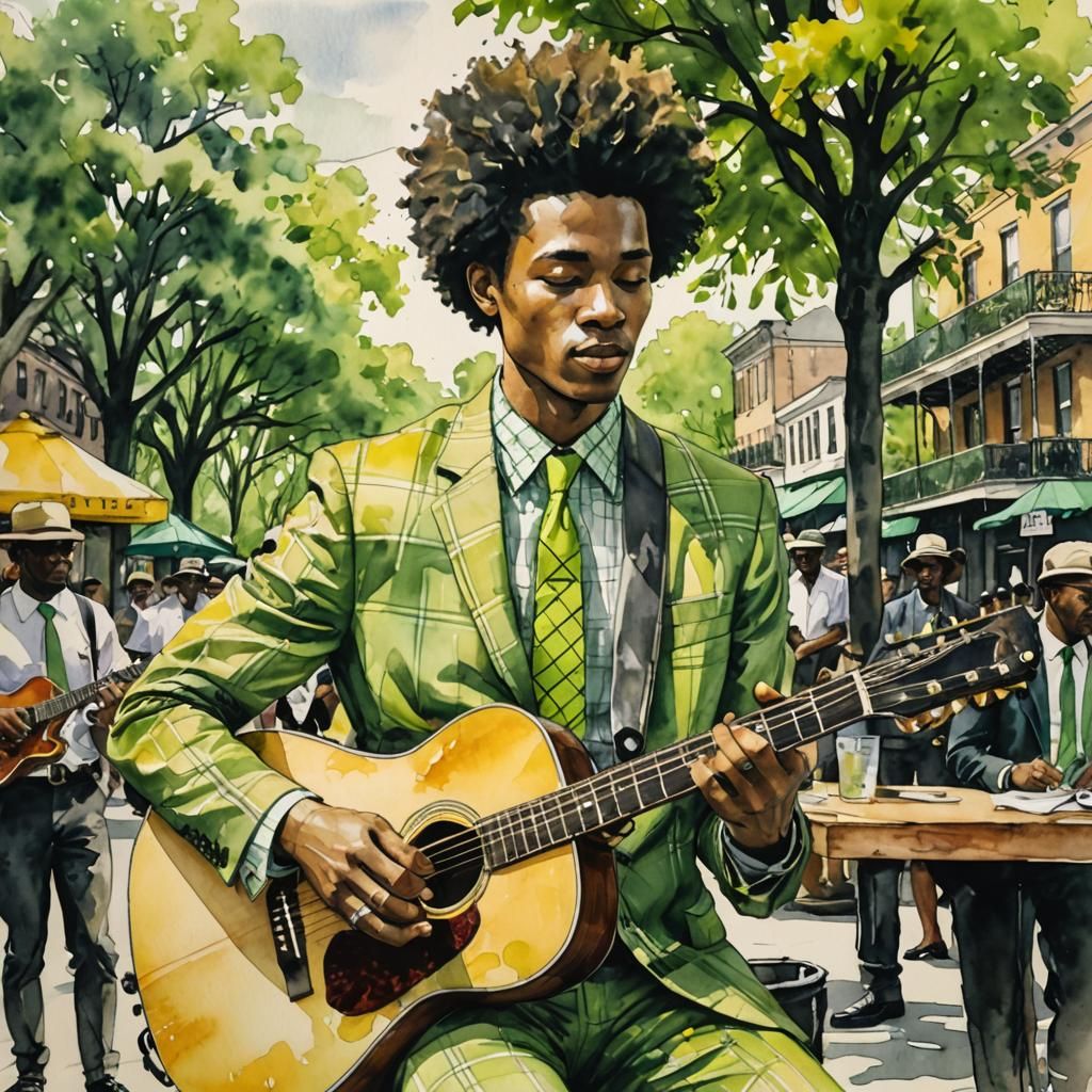 New Orleans Guitar Player in Anime Style
