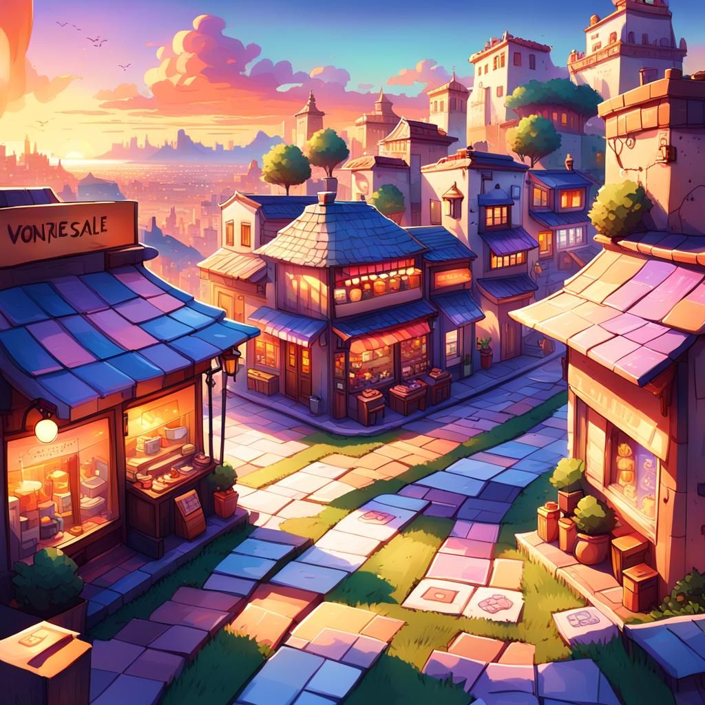 Enchanting Spanish Village Street in Fantasy Style