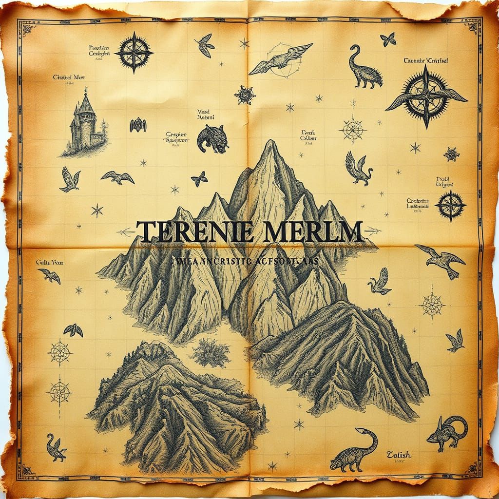 Vintage Map of a Mystical Realm with Mythical Creatures