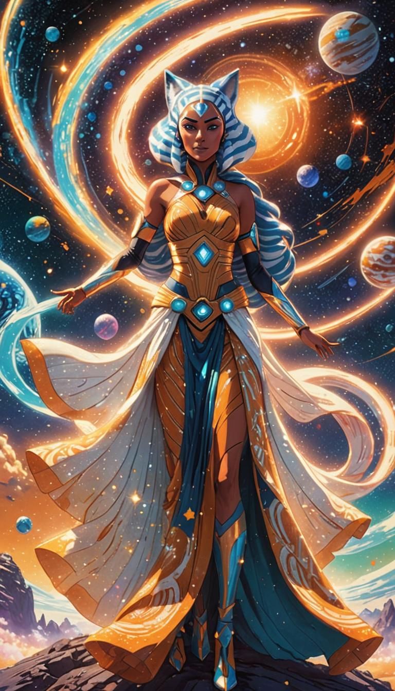 Cosmic Goddess Floating in Star Field, Dreamy Astral Art