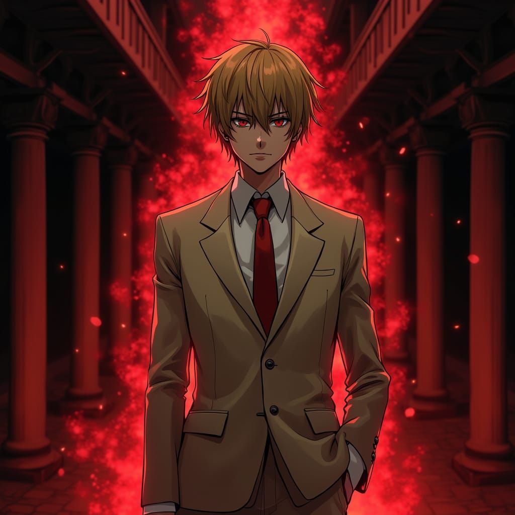 Light Yagami in Anime Style with Death Note Aura