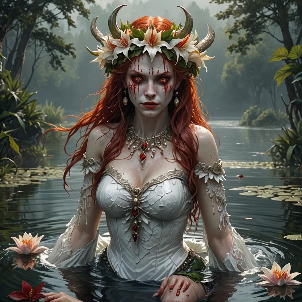 Slavic Water Demoness in Dark Fantasy Art Style