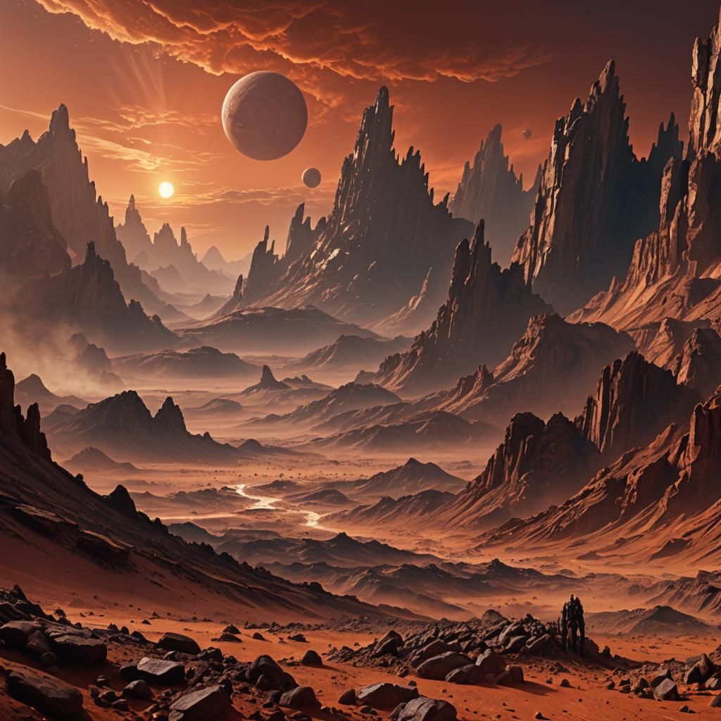Martian Landscape with Red Sky, Digital Matte Painting