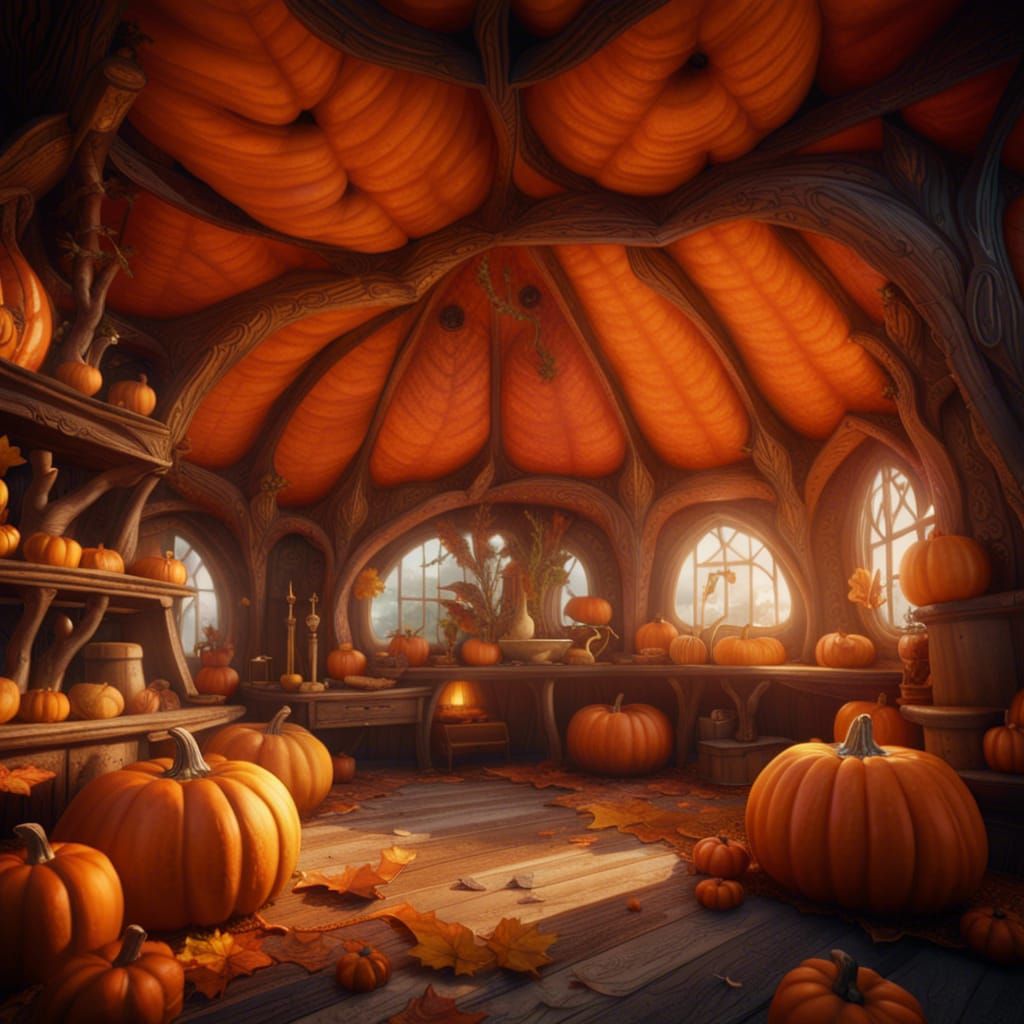 Fantastical Interior of a Giant Pumpkin House