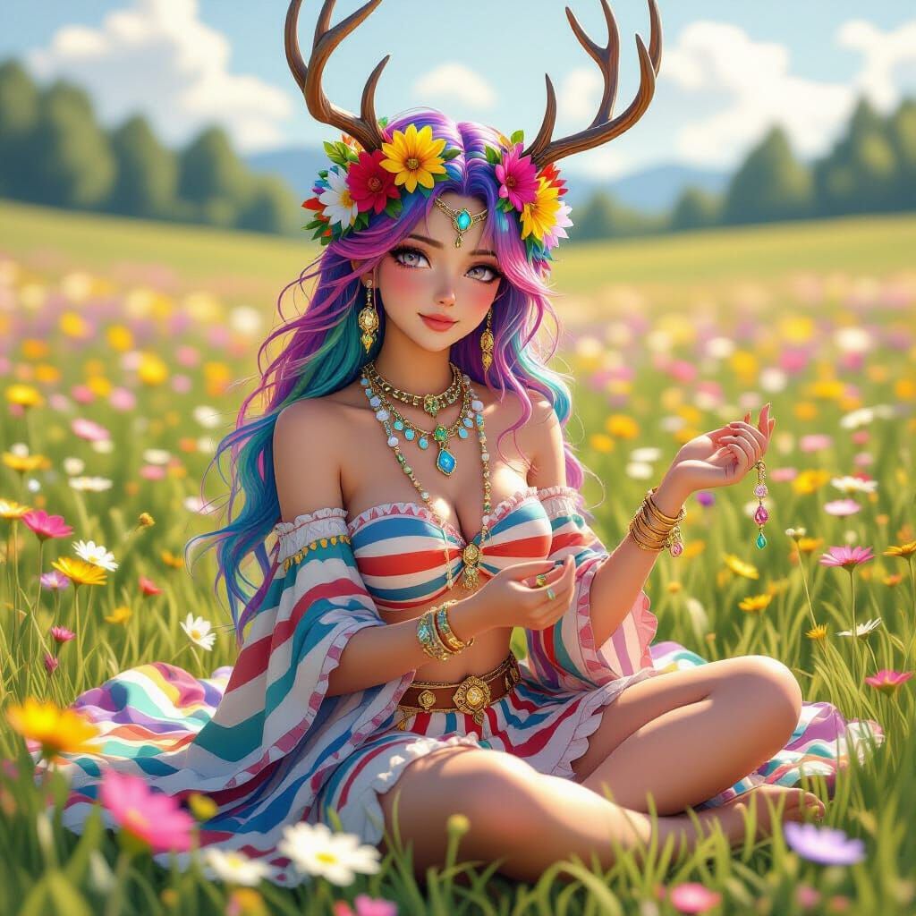 Rainbow Centaur Woman in Anime Style