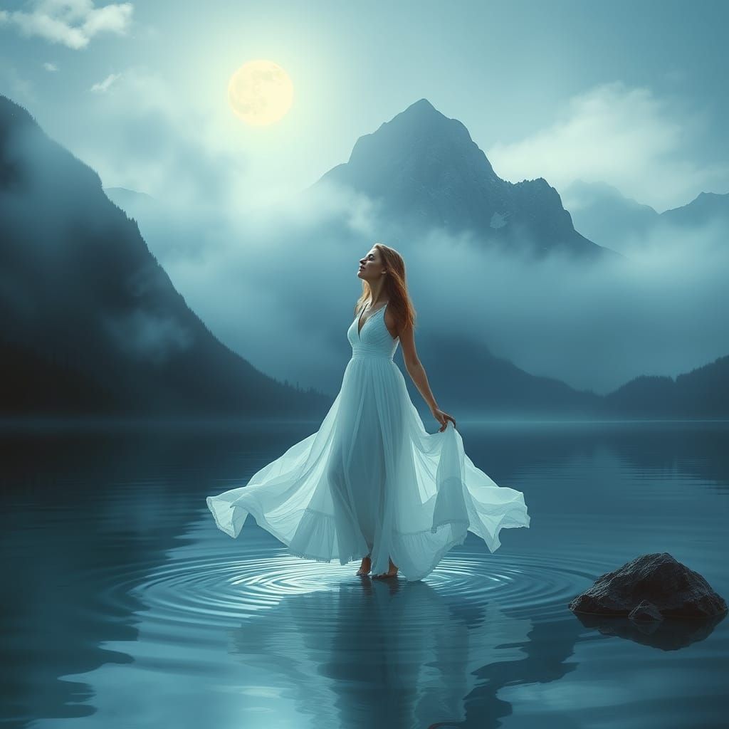 Lunar Lake: Woman in Dreamy Landscape
