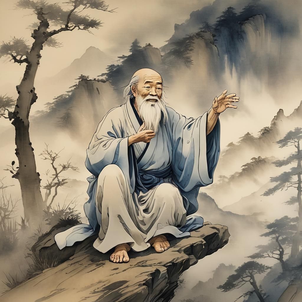 Wise Man in Japanese Ink Wash Painting