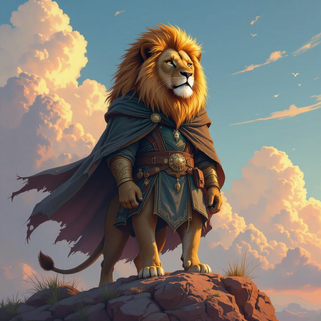 Majestic Lion in Futuristic Landscape Art Style