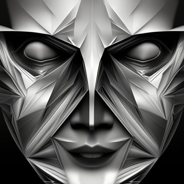 Fractal Face Portrait in Shattered Mixed Media Style