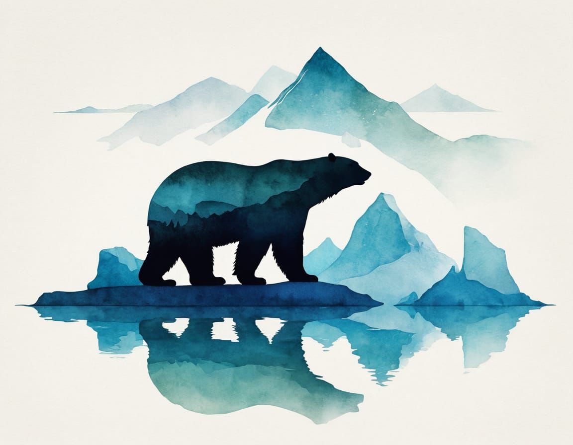 Minimalist Polar Bear Silhouette in Winter Landscape