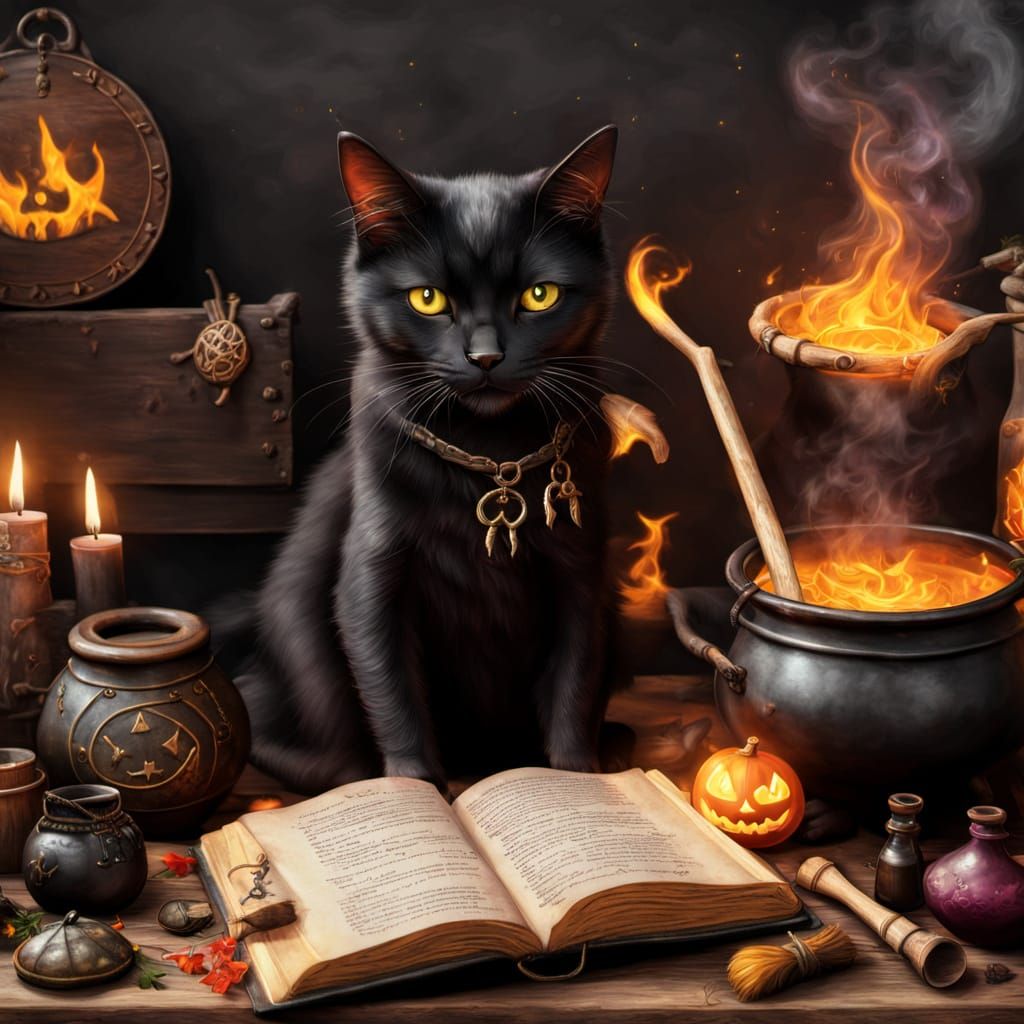 Witches in a Magical Kitchen Scene