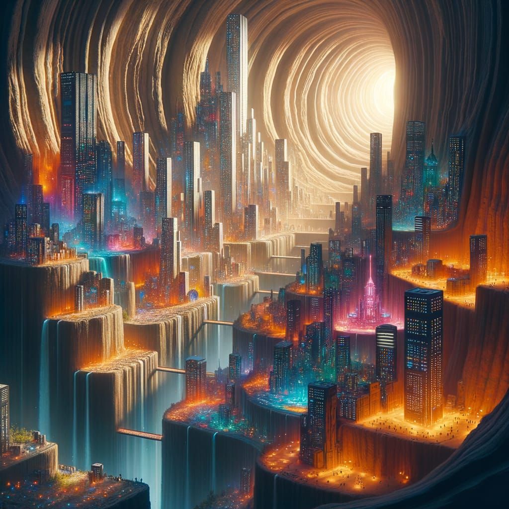 Colorful Solarpunk City in Hollow Canyon
