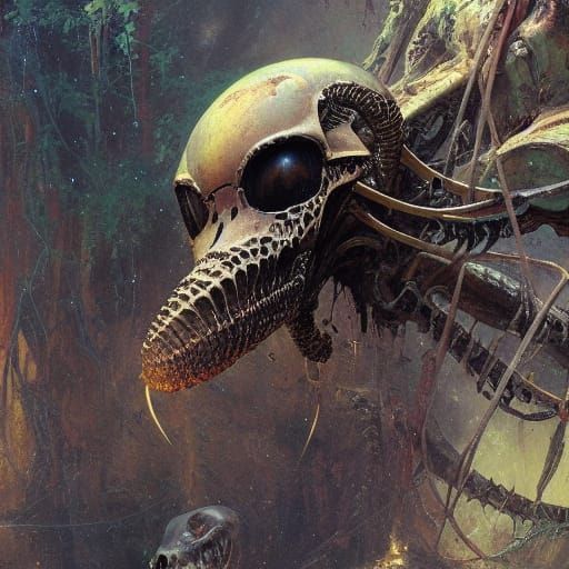 Surreal Alien Skeleton Snake Hybrid, Oil on Canvas