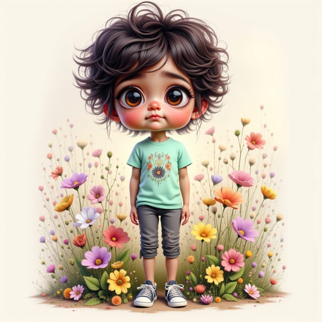 cartoon character, full-body portrait of an adorable girl wi...
