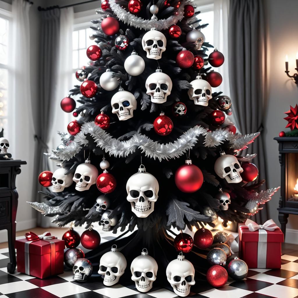 Gothic Christmas Tree with Skull Ornaments