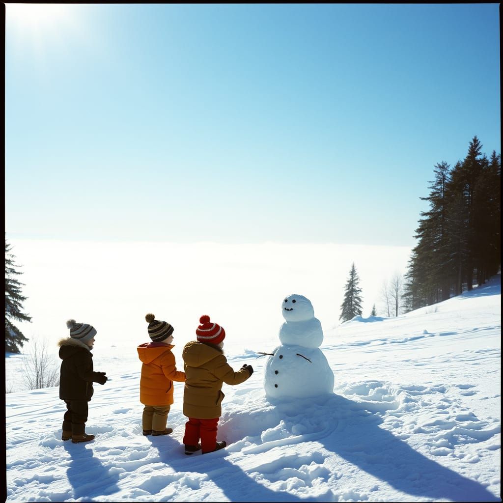 Winter Wonderland Snowman Scene in Cinematic Film Style