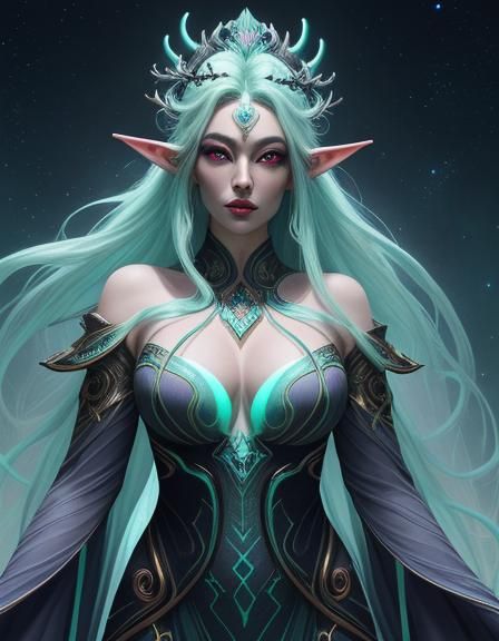 Ethereal Jade Elf Radiating in Blacklight Poster