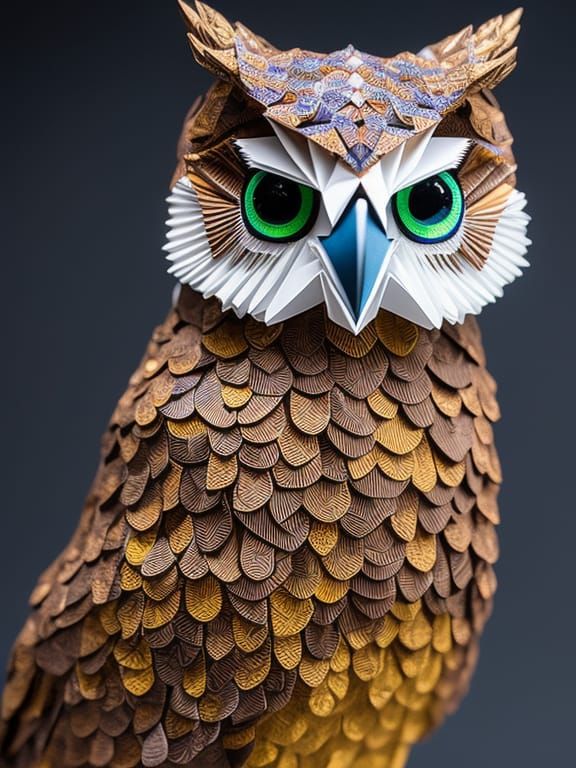 Detailed Origami Owl with Large Eyes