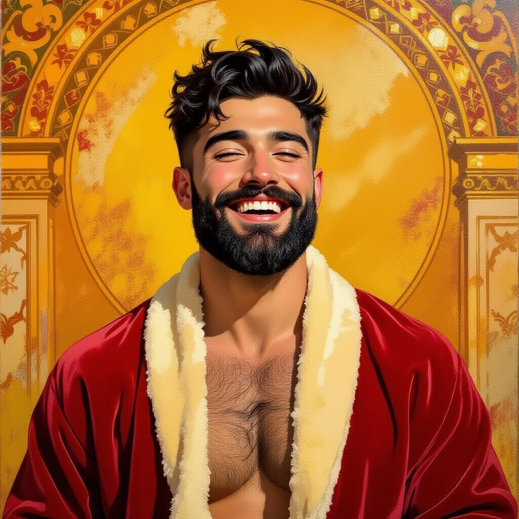 Smiling Man in Red Robe: Impressionist Oil Painting