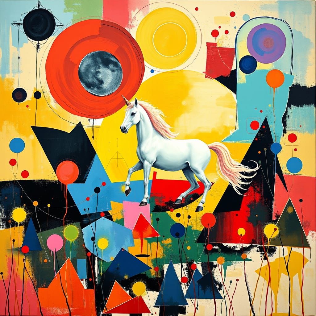 Unicorn in Geometric Field: An Abstract Expressionist Compos...