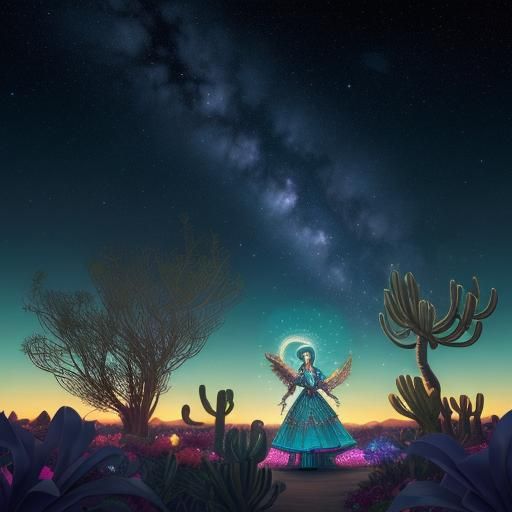 Low-Poly Surrealism: Woman in Garden at Night