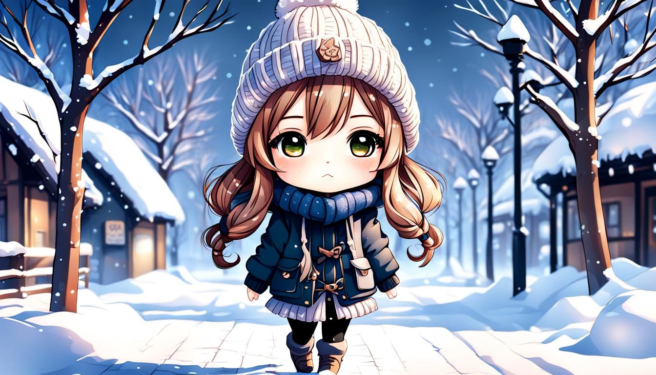 Cute Chibi Girl in Winter Clothes