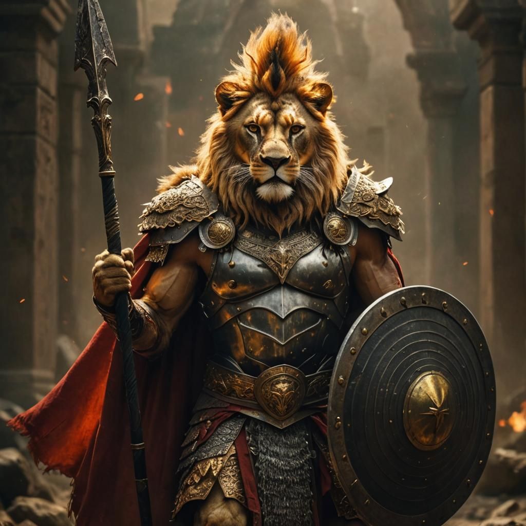 Lion Warrior in Battle: Cinematic 3D Game Art