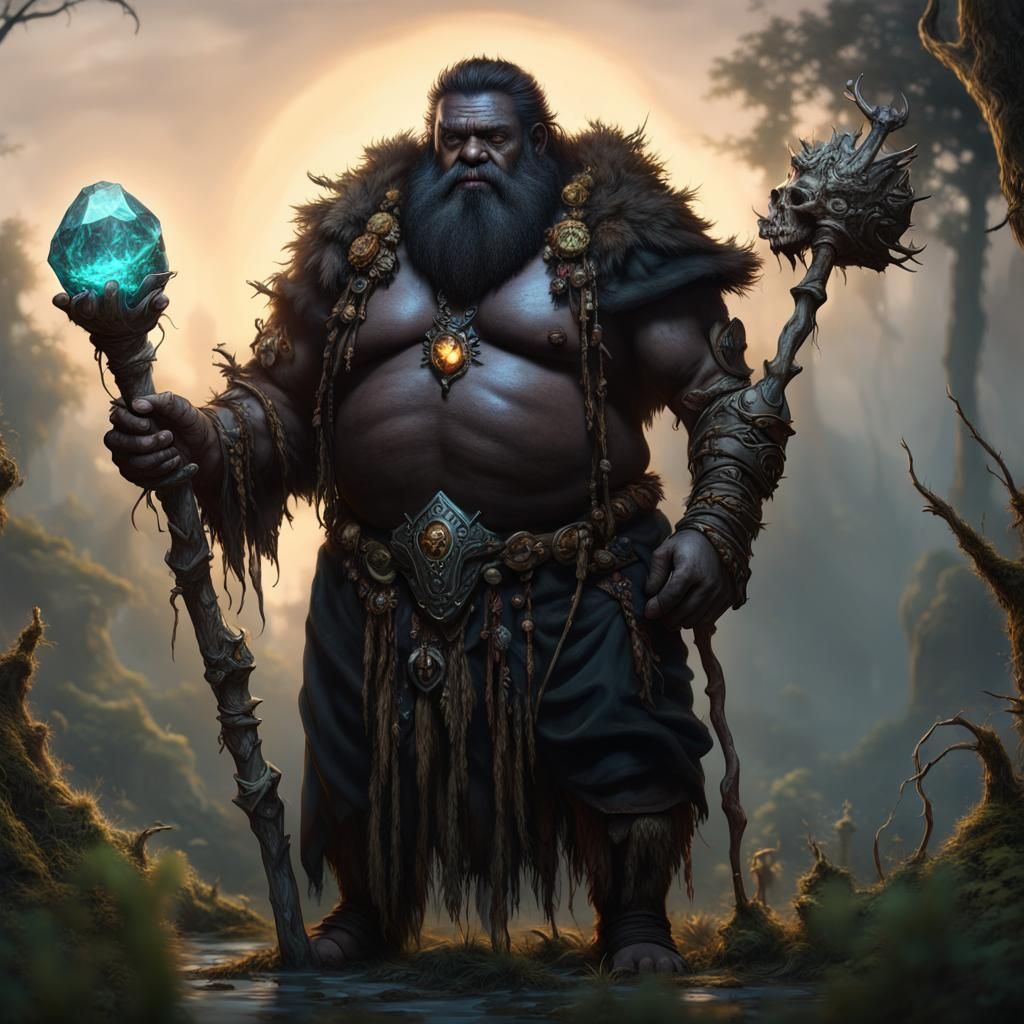 Voodoo Dwarf Druid with Glowing Gem Staff