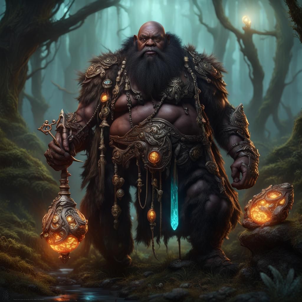 Dwarf Druid with Glowing Gem in Voodoo Style