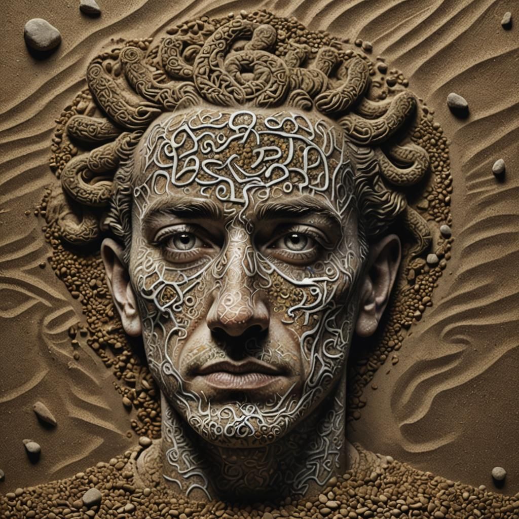 Pointillist Face Portrait with Celtic Knot Elements