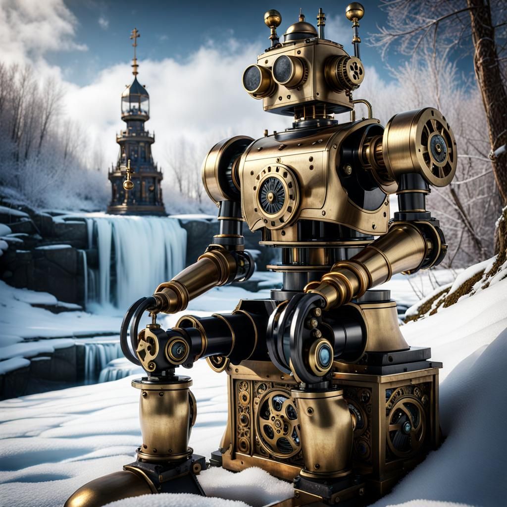 steampunk automation sits alone
