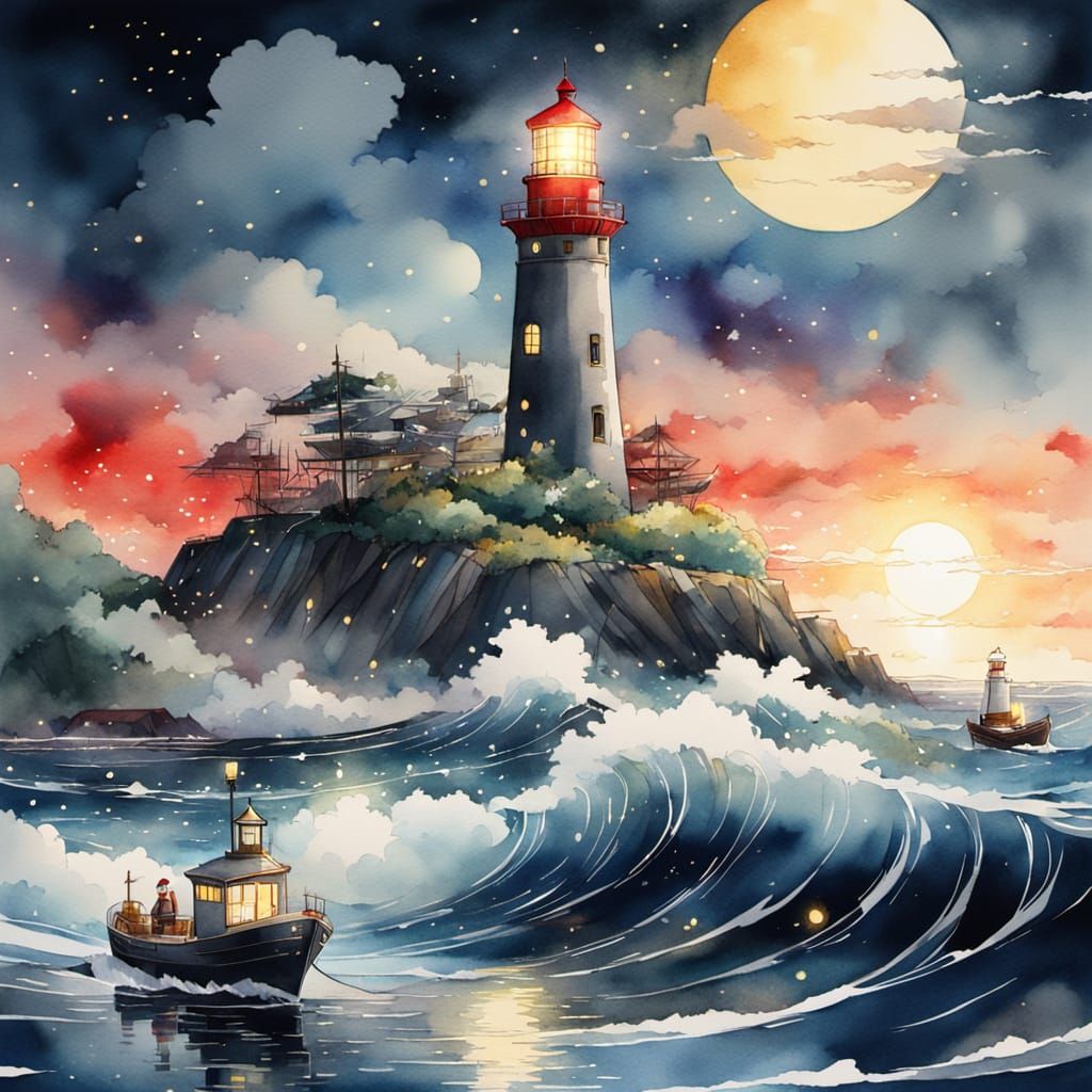 Anime Lighthouse at Sea in Studio Ghibli Style