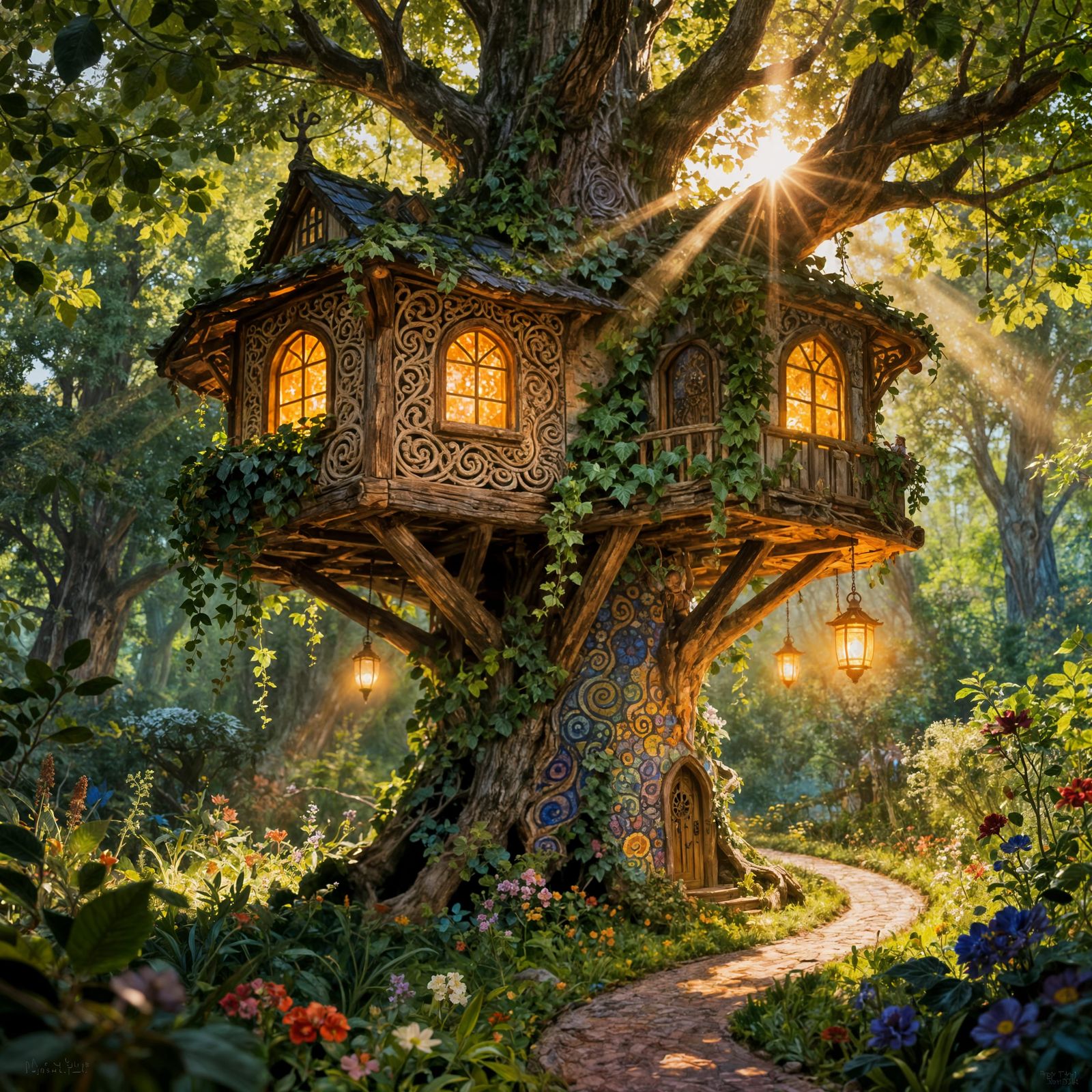 Sunlit Treehouse Forest